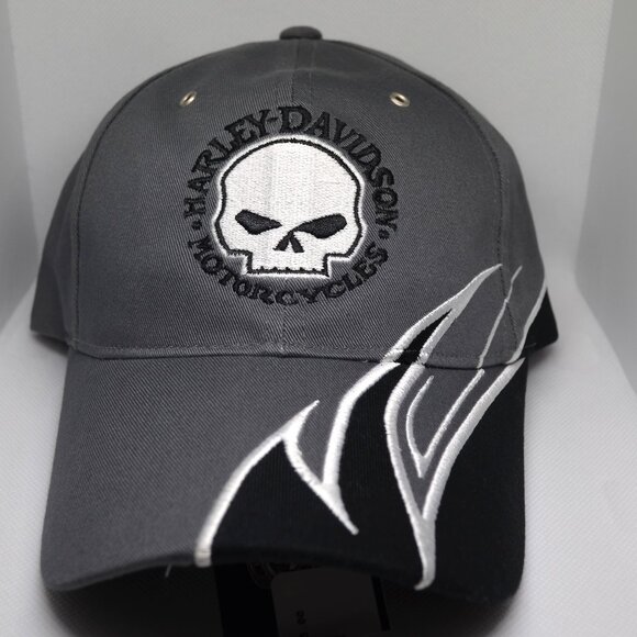 Harley-Davidson Motor Clothes Fitted Cap Skull with Flame L Gray Black - Picture 1 of 5